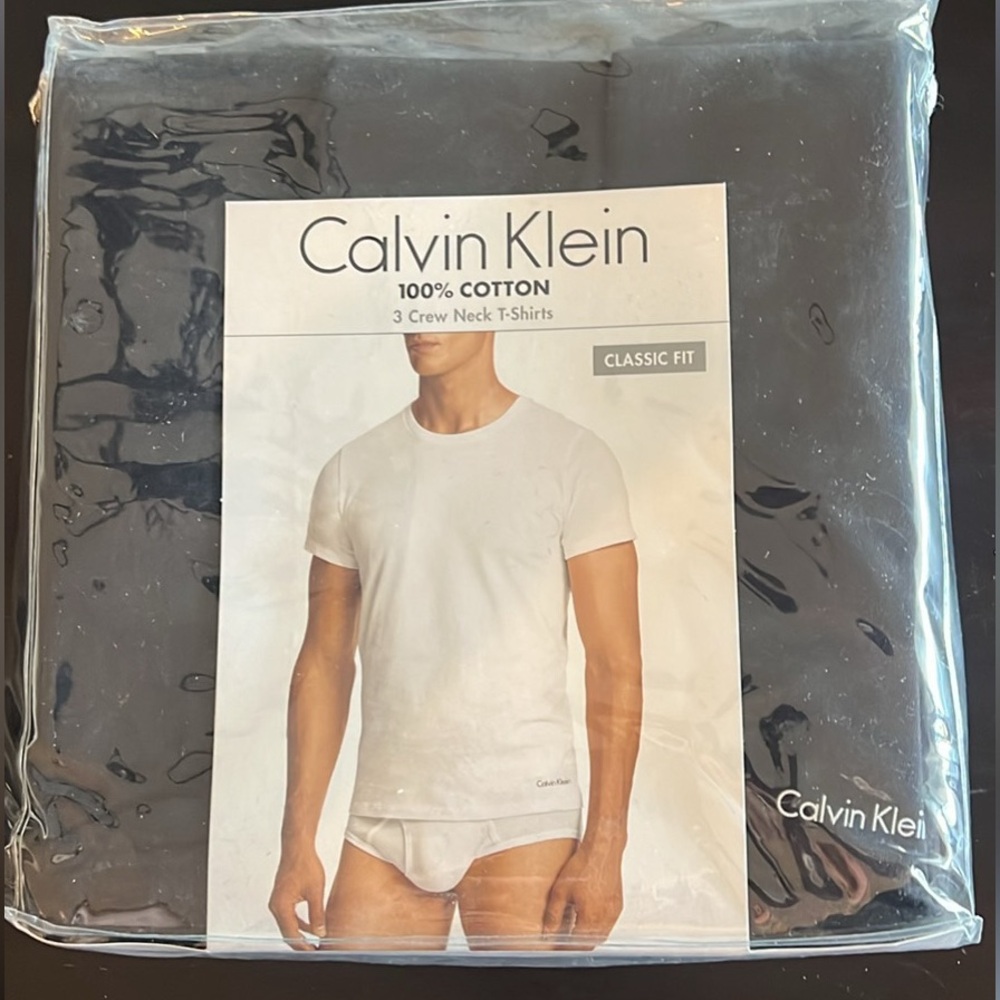 Calvin Klein 100% Cotton 3-Pack Black Crew Neck Shirts Size XL